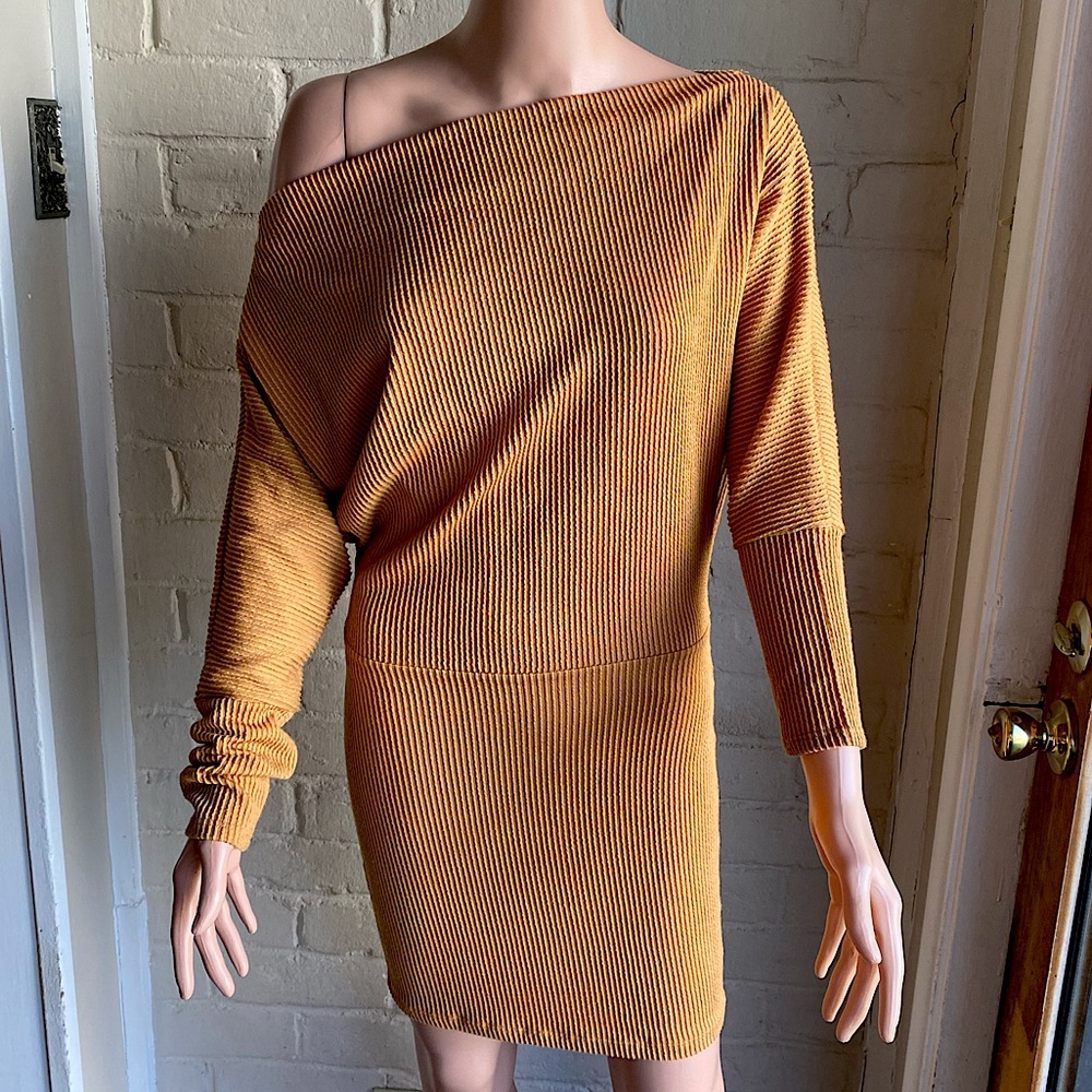 Fashion Nova medium mustard yellow long sleeve soft body con dress slouch